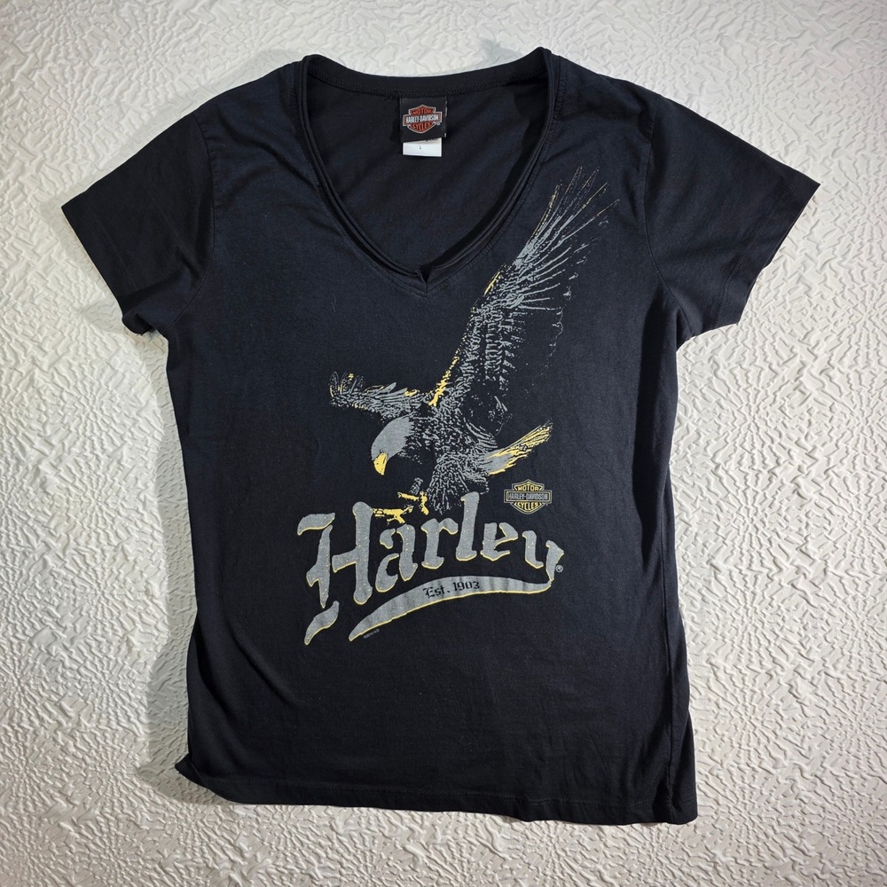 Harley-Davidson Red Rock Las Vegas T-Shirt Womens L Black Eagle V-Neck Cotton